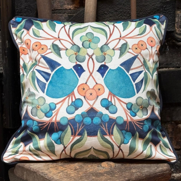 Embroidered Birds Cushion Cover with Infill - Cushion () - Cushion 